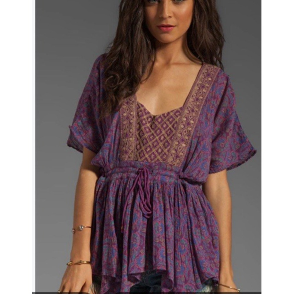 NEW Free People Garden of Eden Peasant Top Floral Embroidered Small